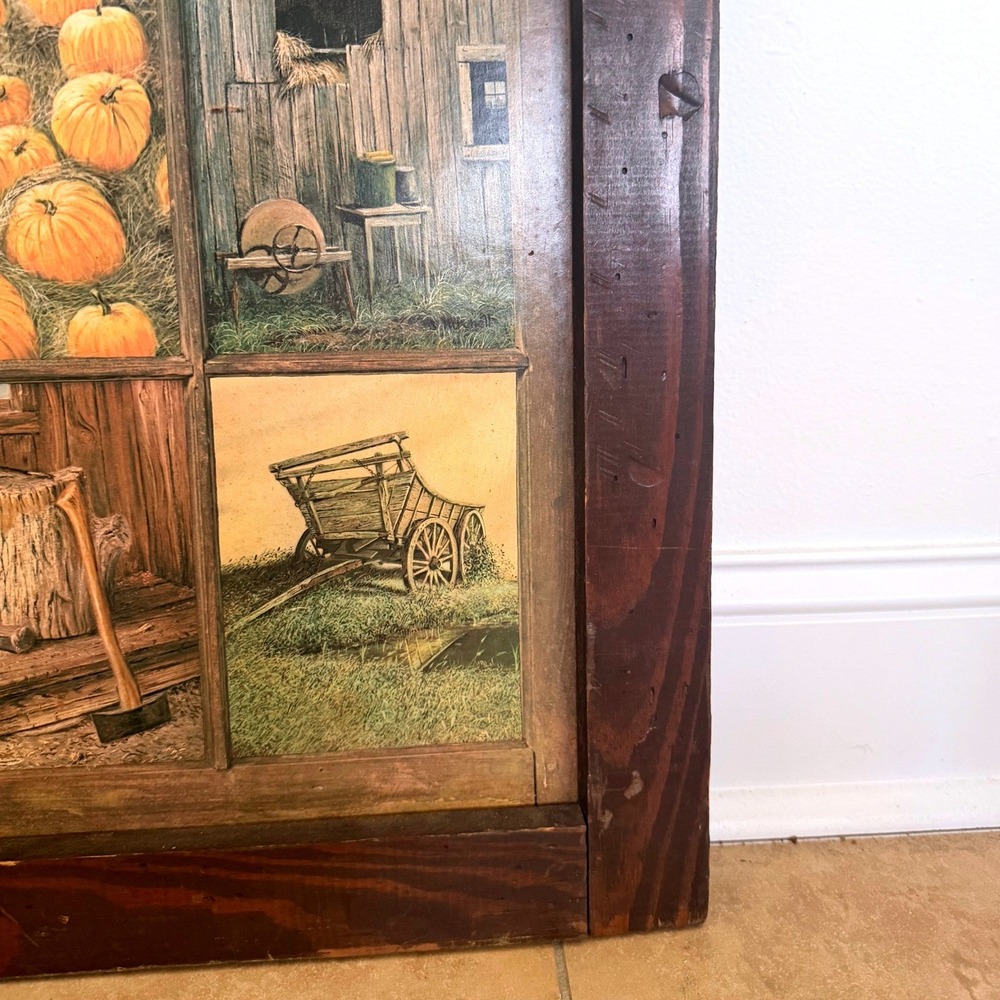 Vintage Homco B Mitchell Rustic Farmhouse 12 Panel Wood Framed Wall Art 24 x 24 - Picture 5 of 6